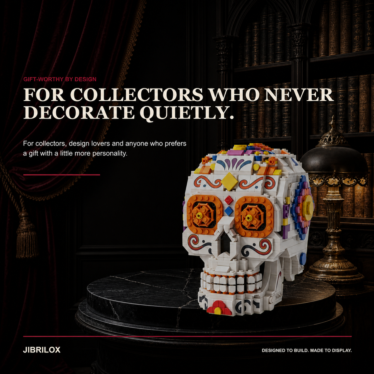 JIBRILOX Day of the Dead Skull Display Set — gifting scene