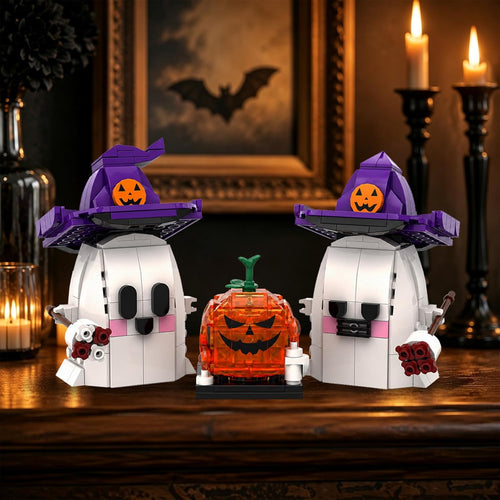JIBRILOX Halloween ghost pair and pumpkin building set